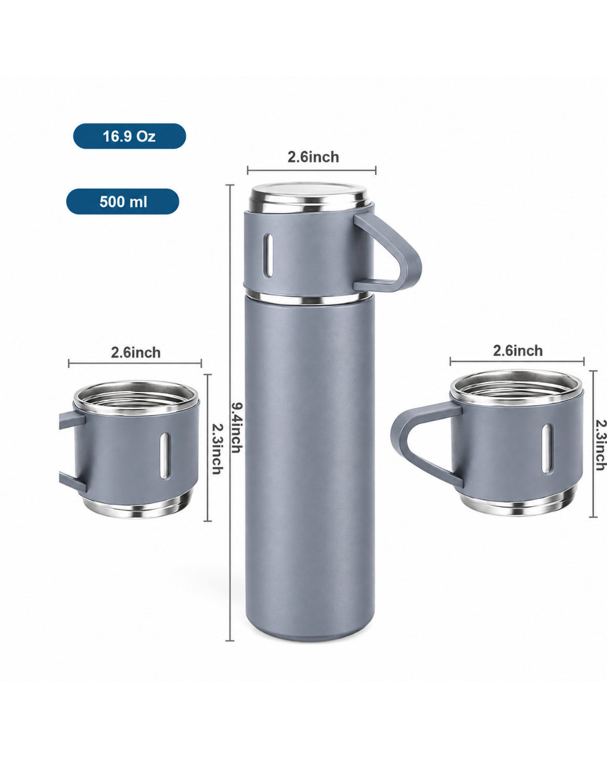 PERSONALISED VACCUME INSULATED FLASK SET - GRAY