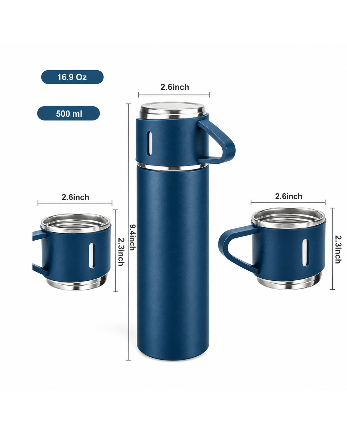 PERSONALISED VACCUME INSULATED FLASK SET - NAVY BLUE