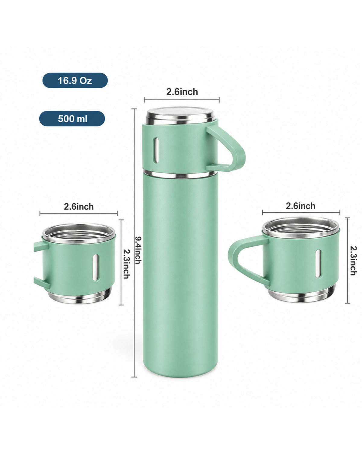 PERSONALISED VACCUME INSULATED FLASK SET - SAGE GREEN
