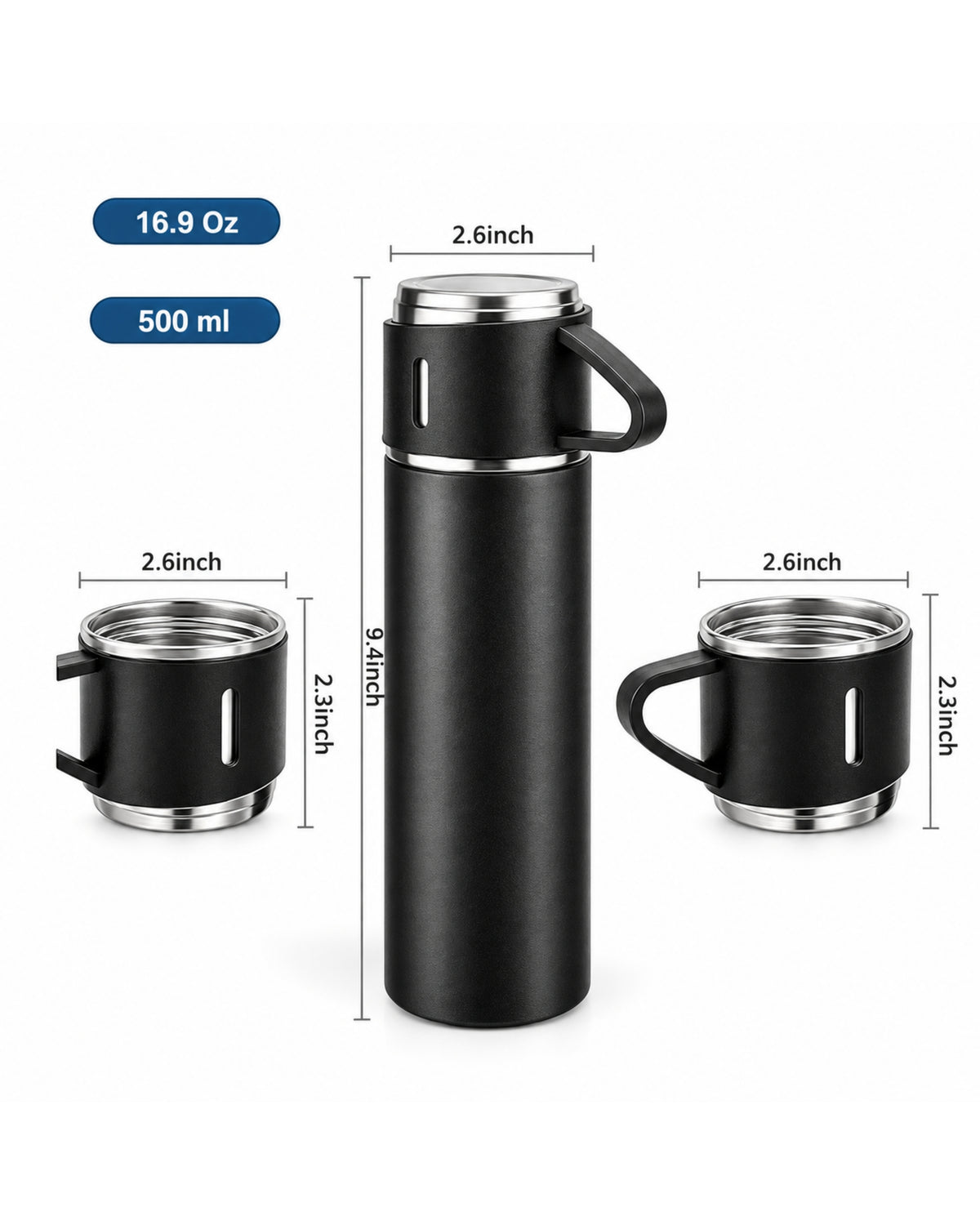 PERSONALISED VACCUME INSULATED FLASK SET - BLACK