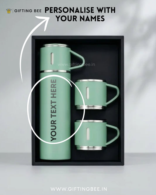 PERSONALISED VACCUME INSULATED FLASK SET - SAGE GREEN