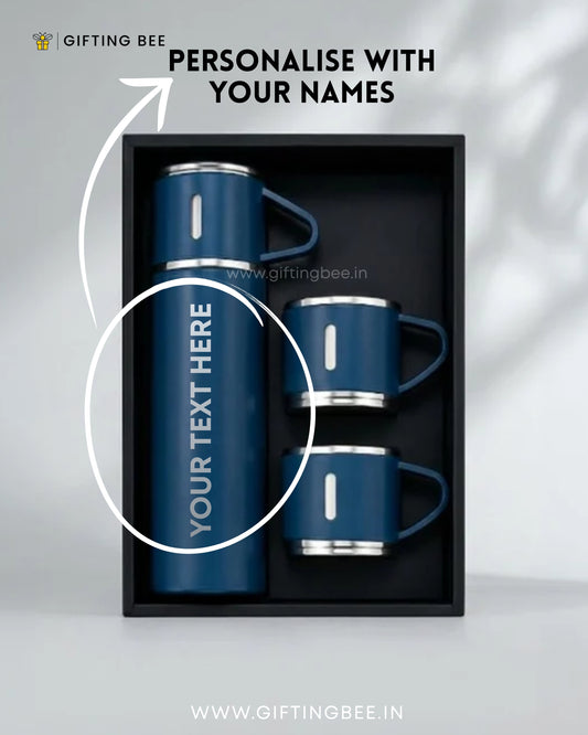 PERSONALISED VACCUME INSULATED FLASK SET - NAVY BLUE