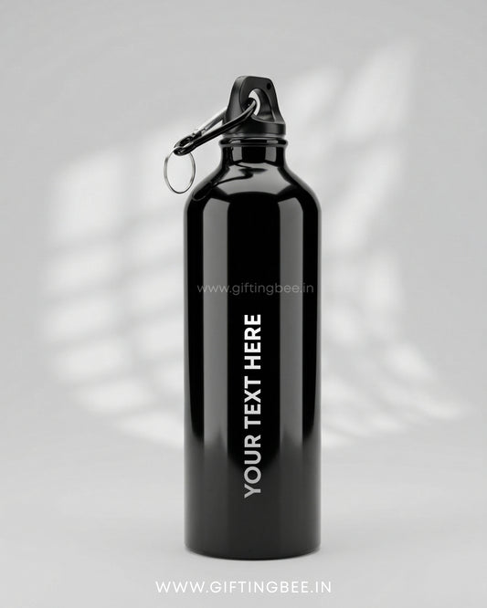 PERSONALISED BLACK STAINLESS STEEL WATER BOTTLE