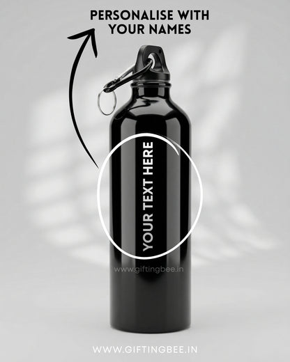 PERSONALISED BLACK STAINLESS STEEL WATER BOTTLE
