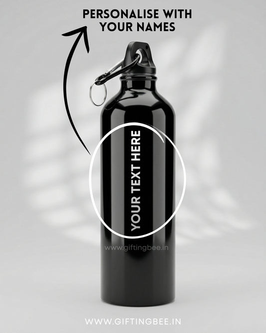PERSONALISED BLACK STAINLESS STEEL WATER BOTTLE
