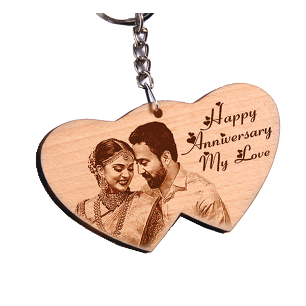 WOODEN KEYCHAIN - DOUBLE HEART