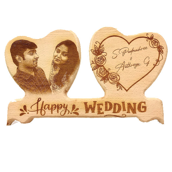 DOUBLE HEART WOODEN ENGRAVED PLAQUE