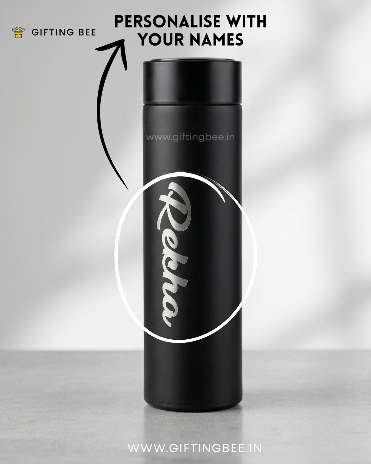 PERSONALISED TEMPERATURE BOTTLE SMART FLASK - BLACK
