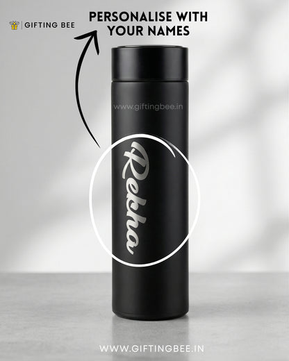 PERSONALISED TEMPERATURE BOTTLE SMART FLASK - BLACK