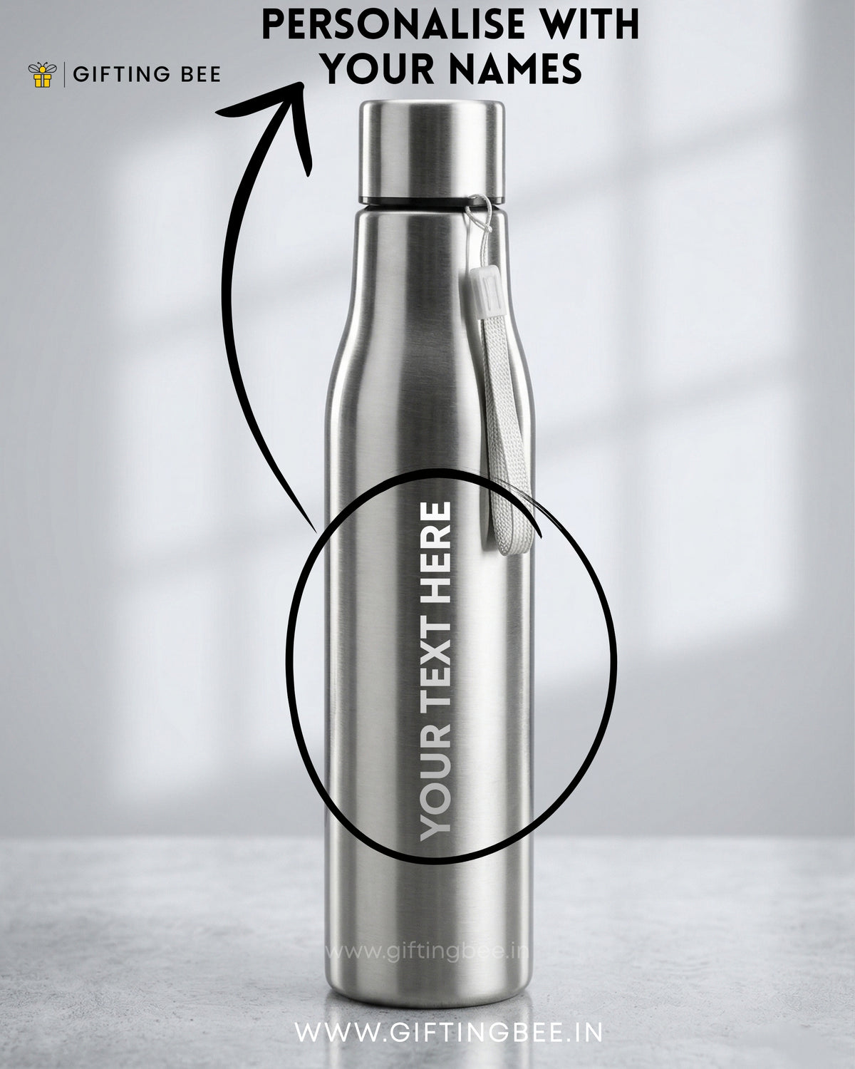 PERSONALISED STAINLESS STEEL WATER BOTTLES WITH TAG - 1000ML