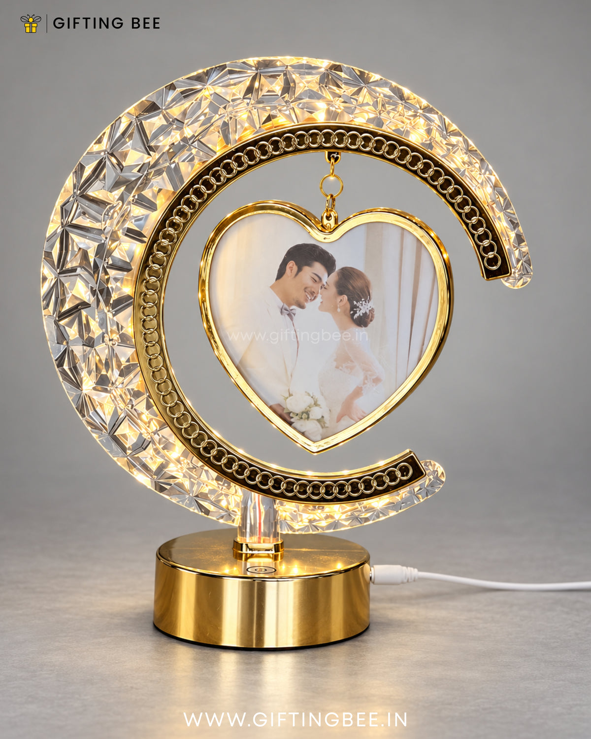 HALF MOON LED HEART CRYSTAL LAMP