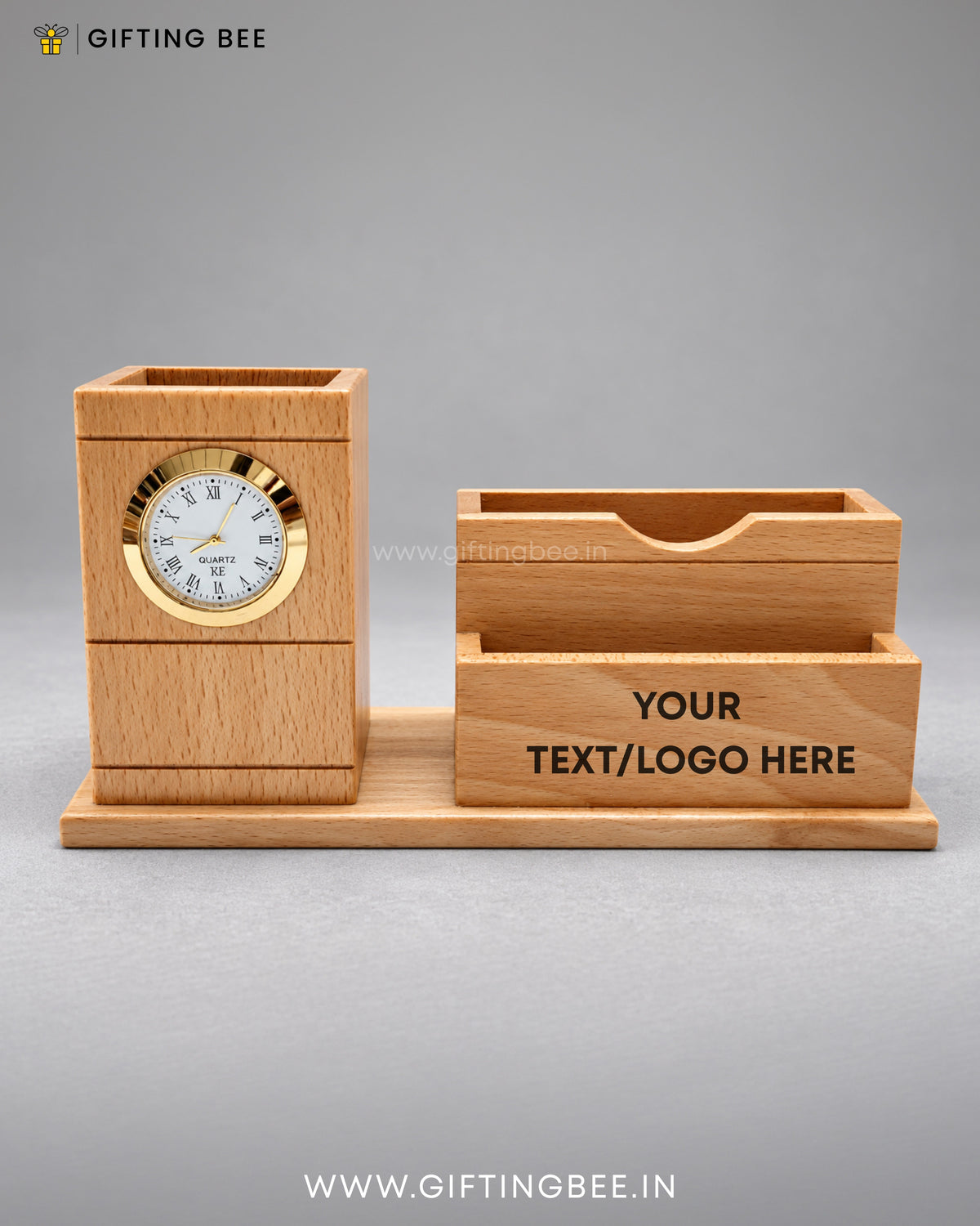 WOOD PEN  STAND WITH CLOCK