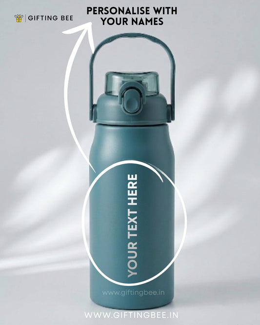PERSONALISED HOT & COLD SIPPER BOTTLE - TEAL BLUE 1200ML