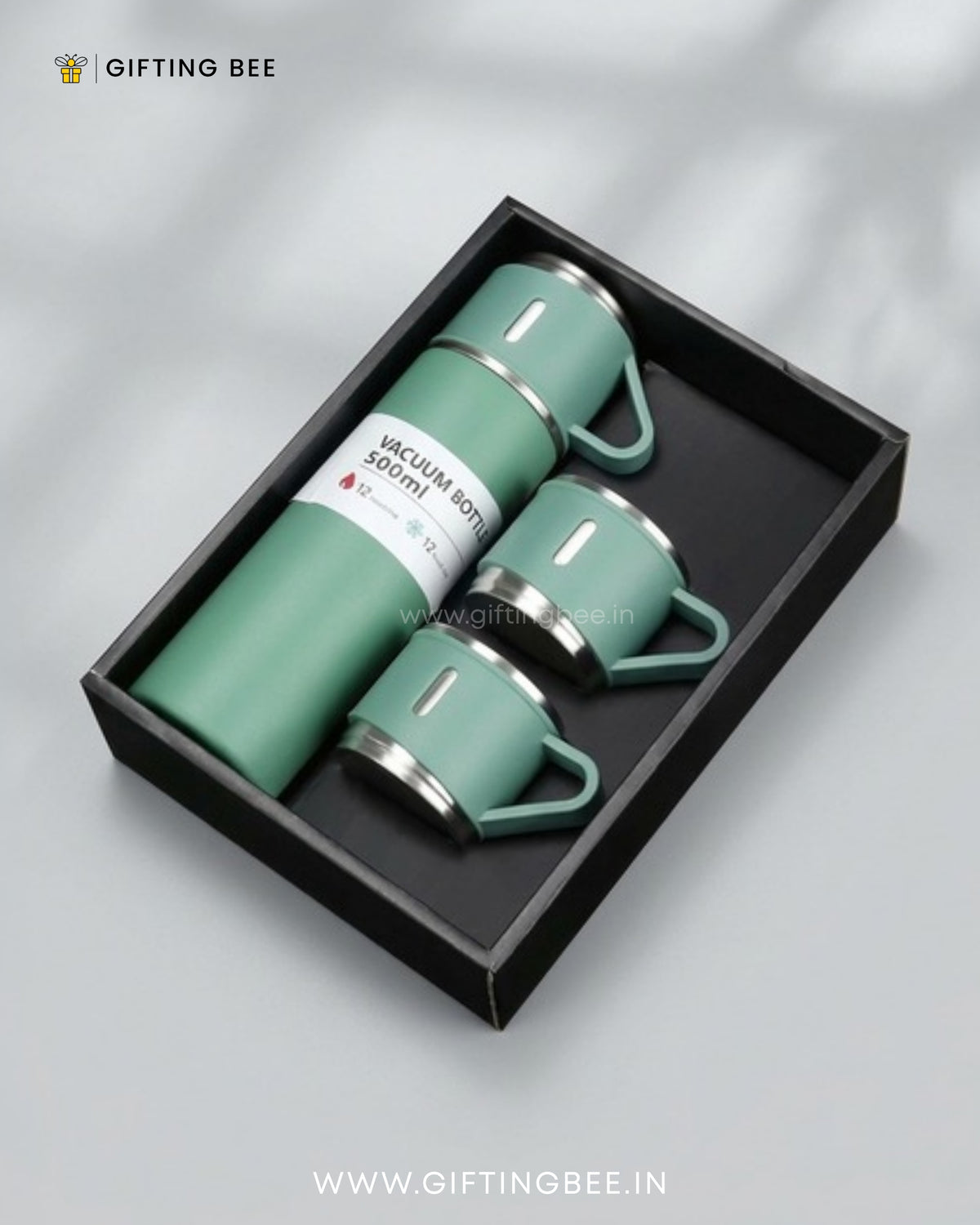 PERSONALISED VACCUME INSULATED FLASK SET -  SAGE GREEN