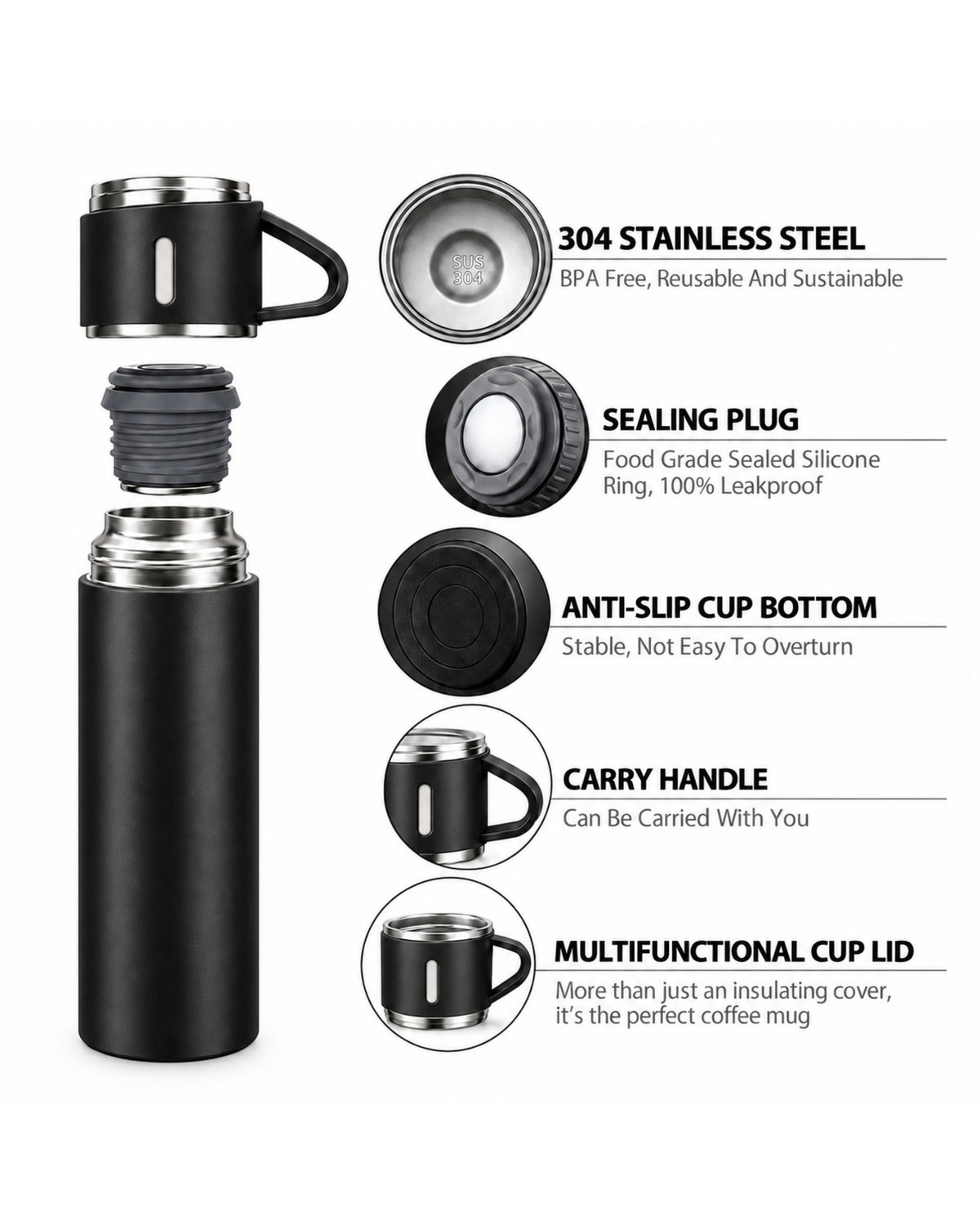 PERSONALISED VACCUME INSULATED FLASK SET  - BLACK