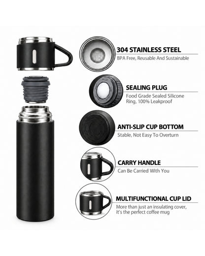 PERSONALISED VACCUME INSULATED FLASK SET  - BLACK
