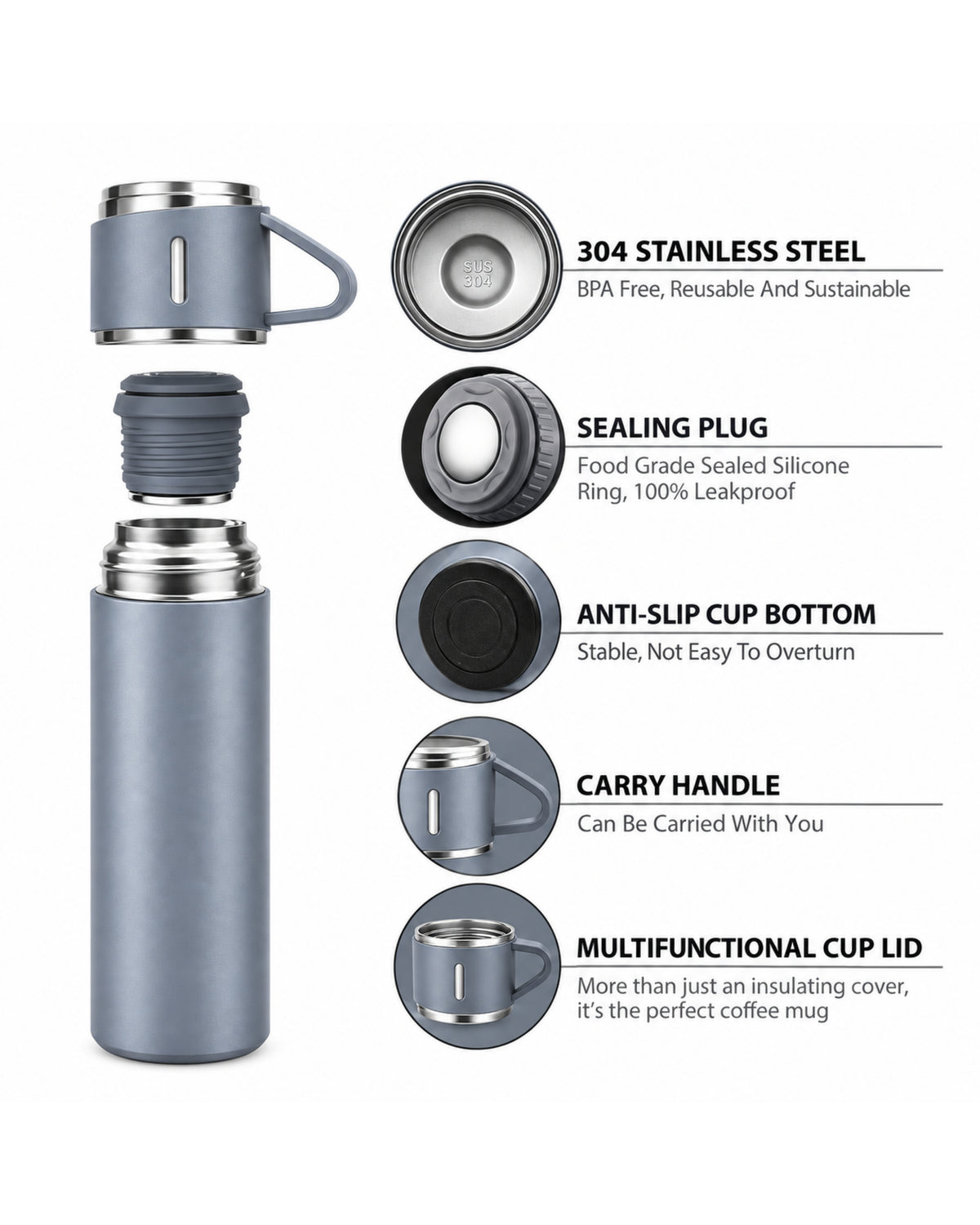 PERSONALISED VACCUME INSULATED FLASK SET - GRAY