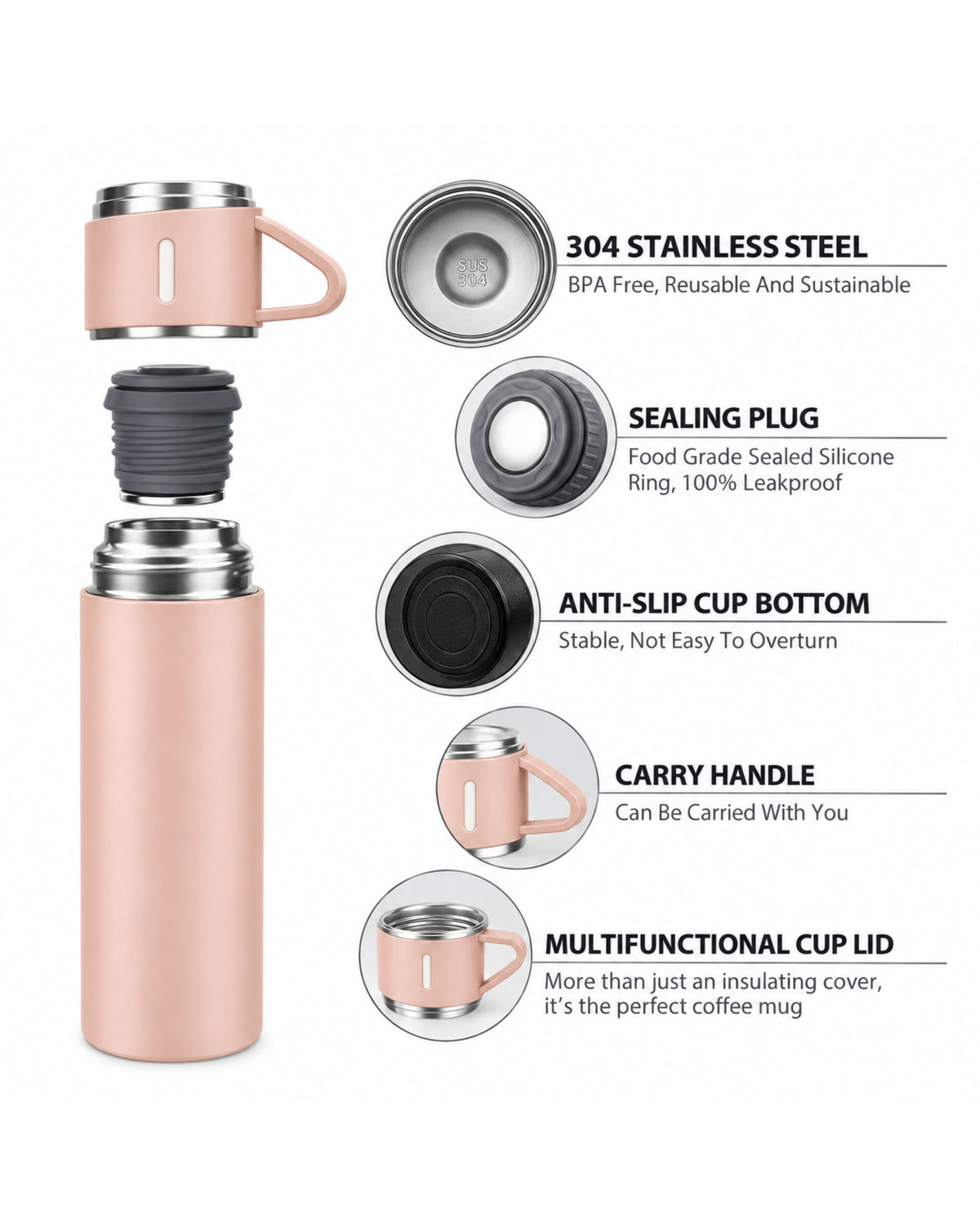 PERSONALISED VACCUME INSULATED FLASK SET - PINK