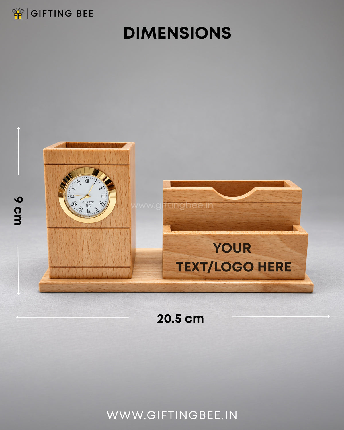 WOOD PEN  STAND WITH CLOCK