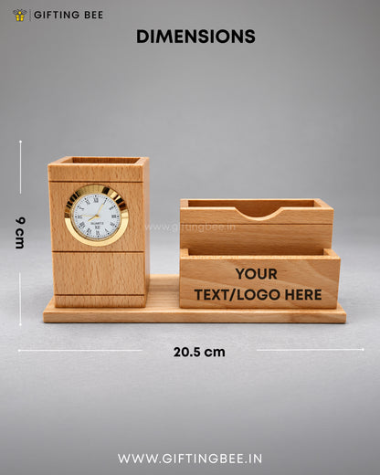 WOOD PEN  STAND WITH CLOCK