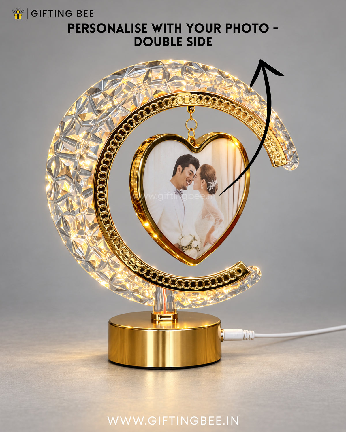 HALF MOON LED HEART CRYSTAL LAMP