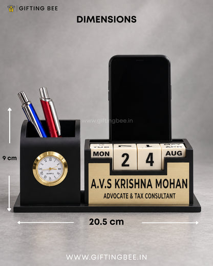 BLACK DESK CLOCK WITH CALENDAR STAND