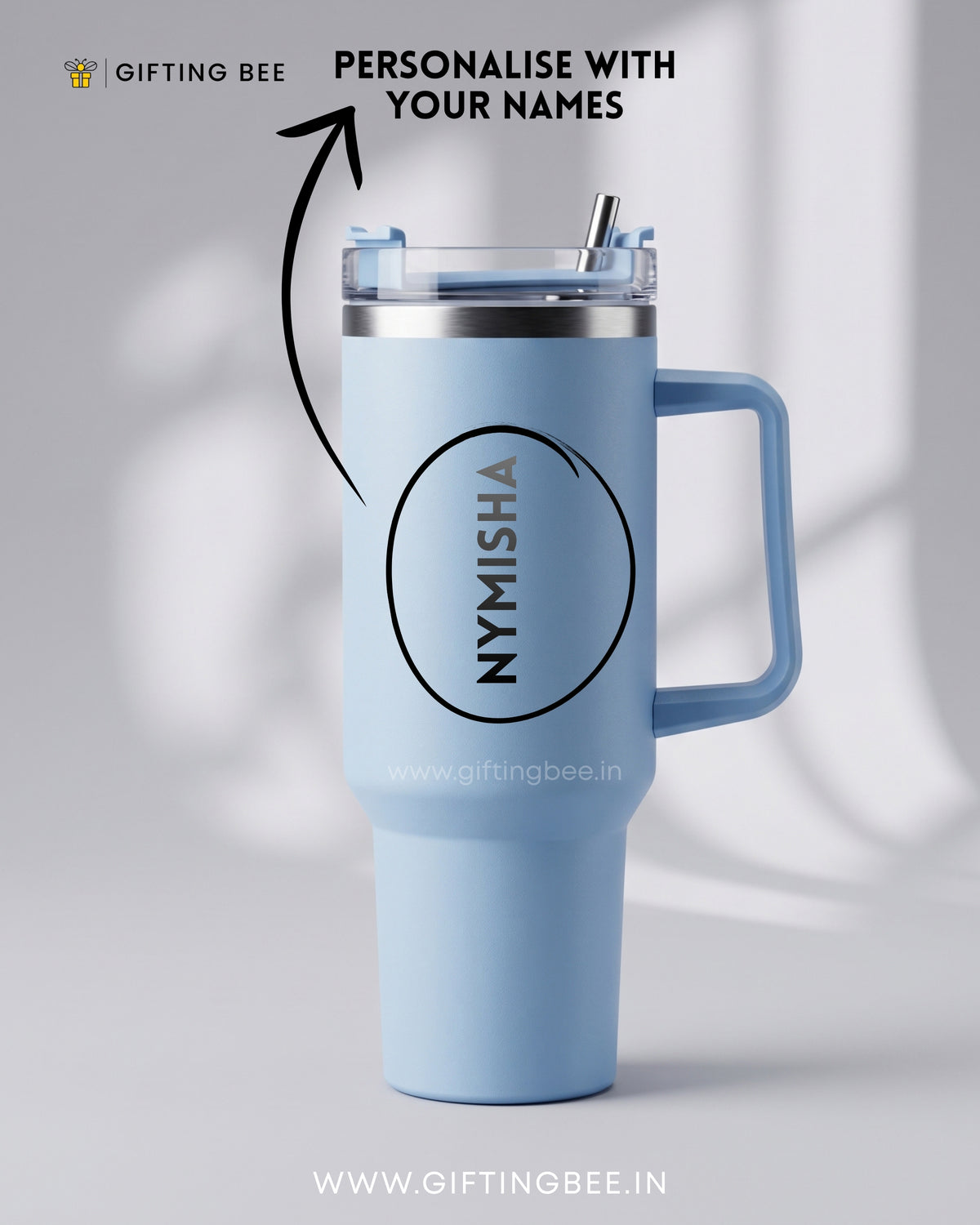 PERSONALISED SIPLEY TUMBLER WITH STRAWS - 1200ML - CLOUD BLUE
