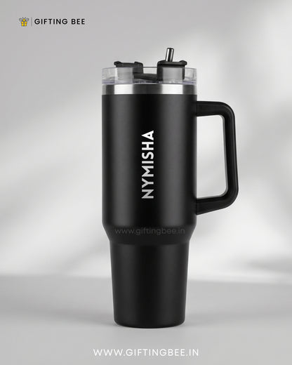PERSONALISED SIPLEY TUMBLER WITH STRAWS - 1200ML- BLACK