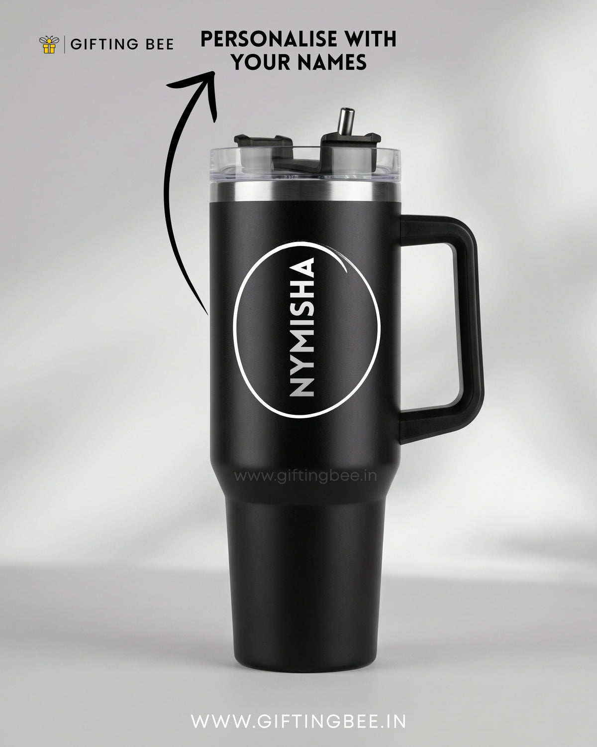 PERSONALISED SIPLEY TUMBLER WITH STRAWS - 1200ML- BLACK