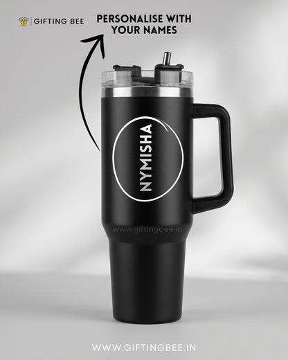 PERSONALISED SIPLEY TUMBLER WITH STRAWS - 1200ML- BLACK