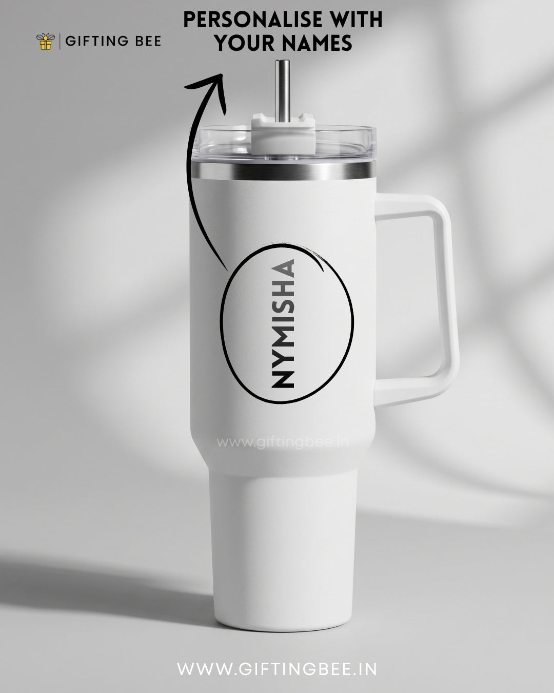 PERSONALISED SIPLEY TUMBLER WITH STRAWS - 1200ML - PEARL WHITE