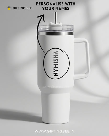 PERSONALISED SIPLEY TUMBLER WITH STRAWS - 1200ML - PEARL WHITE