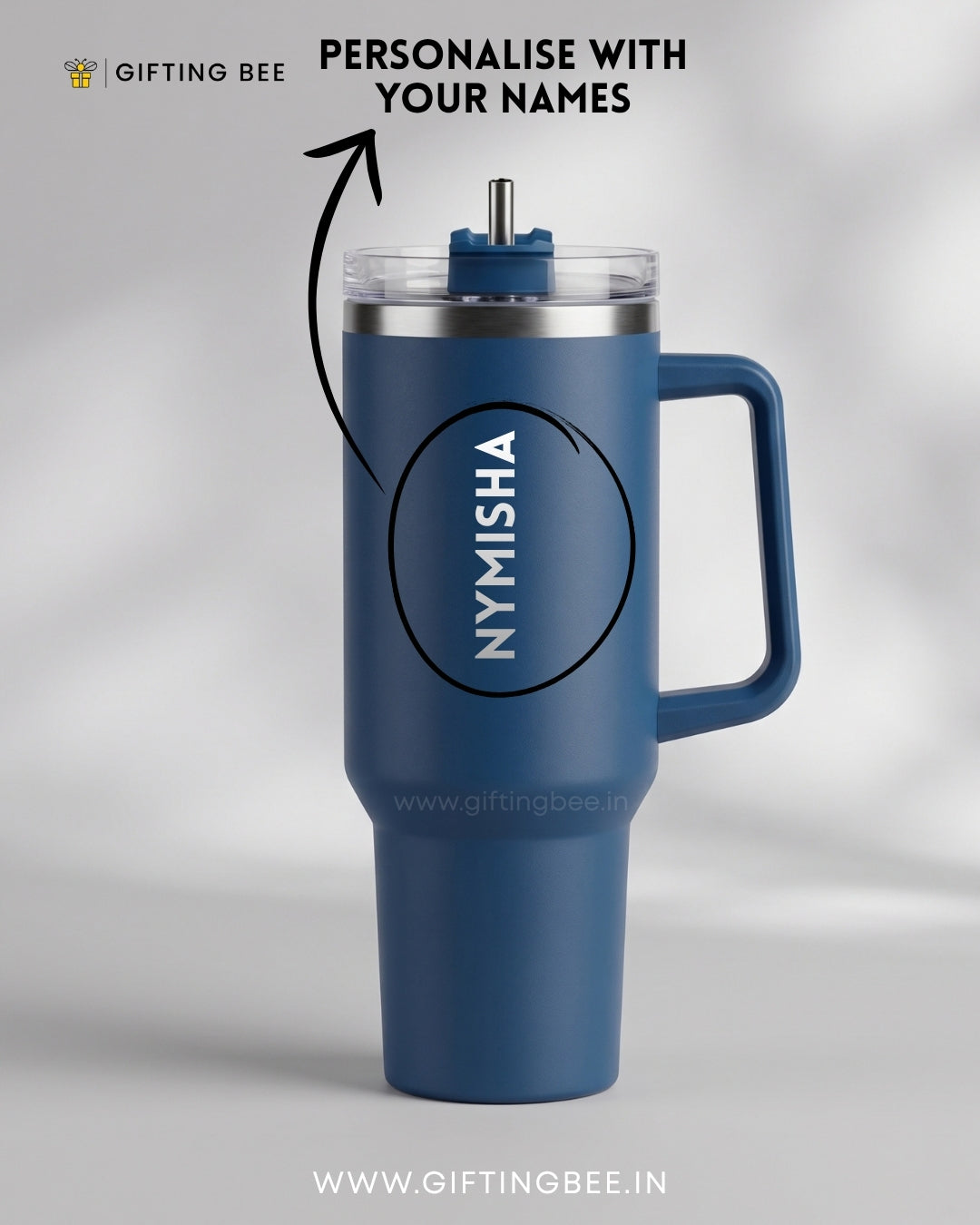 PERSONALISED SIPLEY TUMBLER WITH STRAWS - 1200ML - OCEAN NAVY