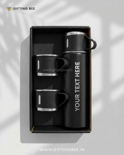 PERSONALISED VACCUME INSULATED FLASK SET  - BLACK