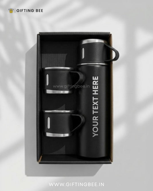 PERSONALISED VACCUME INSULATED FLASK SET  - BLACK