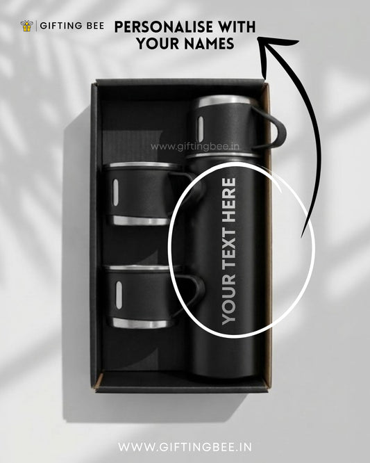 PERSONALISED VACCUME INSULATED FLASK SET  - BLACK
