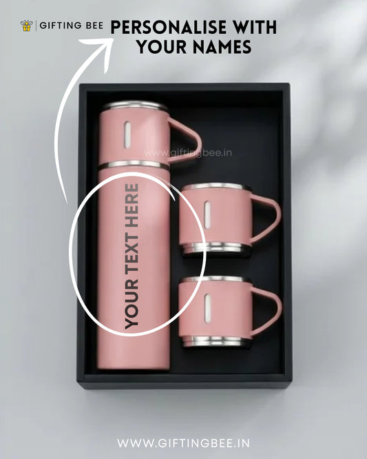 PERSONALISED VACCUME INSULATED FLASK SET - PINK