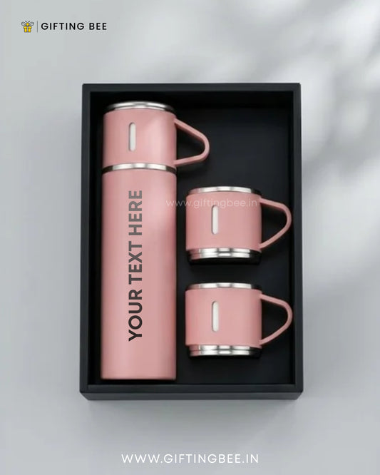 PERSONALISED VACCUME INSULATED FLASK SET - PINK