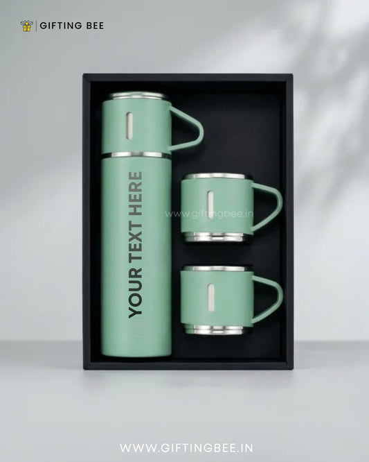 PERSONALISED VACCUME INSULATED FLASK SET -  SAGE GREEN