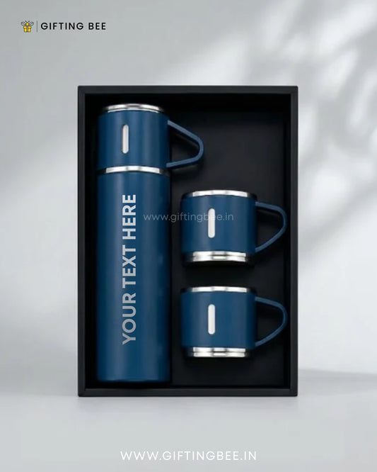 PERSONALISED VACCUME INSULATED FLASK SET - NAVY BLUE