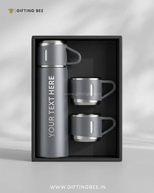 PERSONALISED VACCUME INSULATED FLASK SET - GRAY
