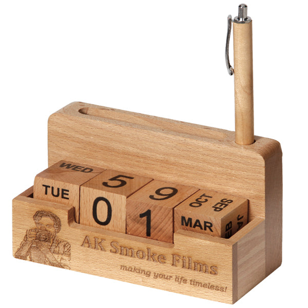 WOODEN CALENDAR PEN STAND